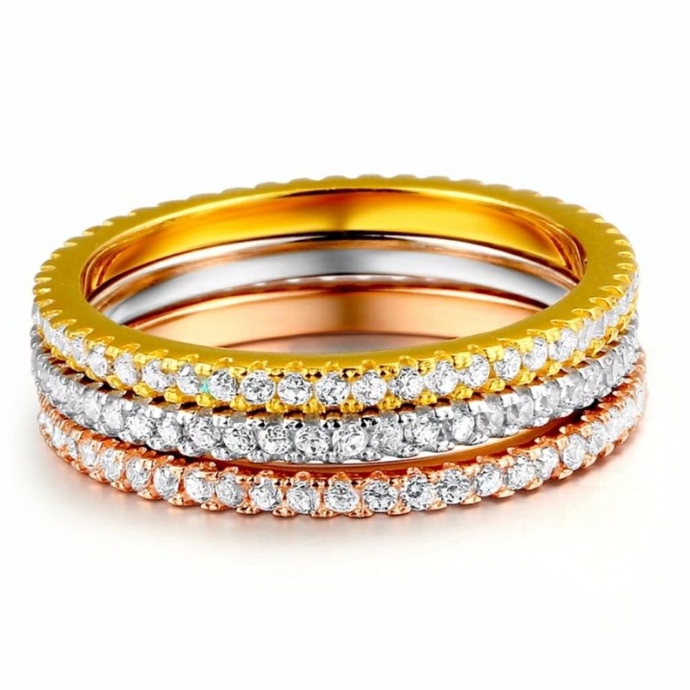 3 PC Tri Color 925 sterling  silver Pave - Picture 2 of 6